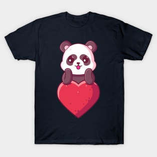 Cute Panda with big love. Gift for valentine's day with cute animal character illustration. T-Shirt
